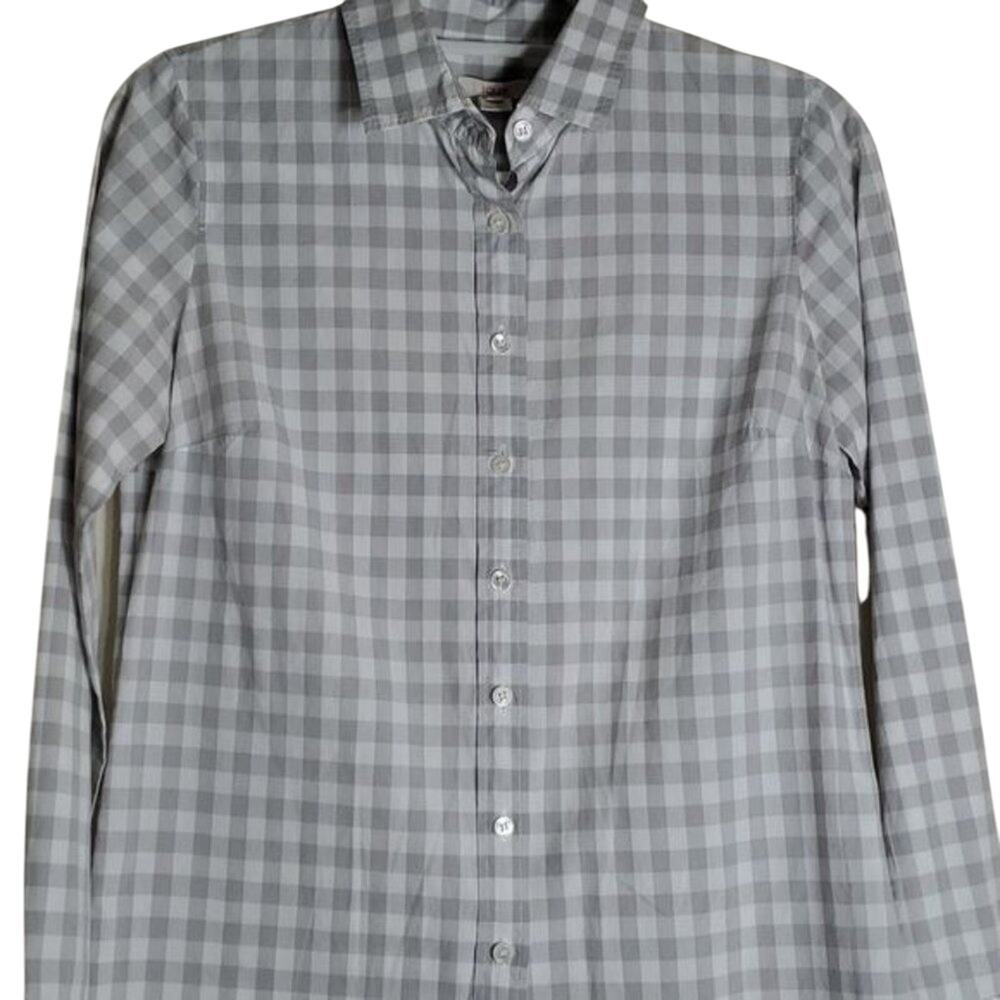 J.Crew Grey Gray White Plaid,Ghingham, Checkered Button Down Shirt Blouse Size 2